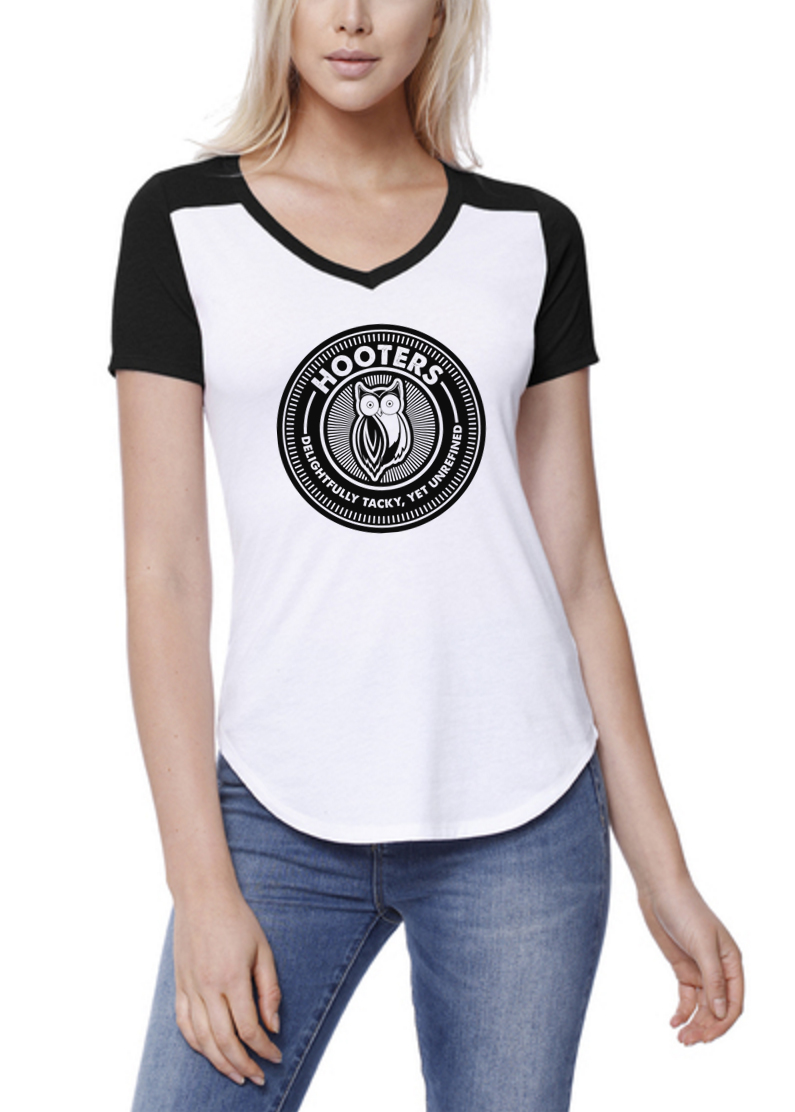 HOOTERS STAR APPAREL BASEBALL TEE CREST BLACK